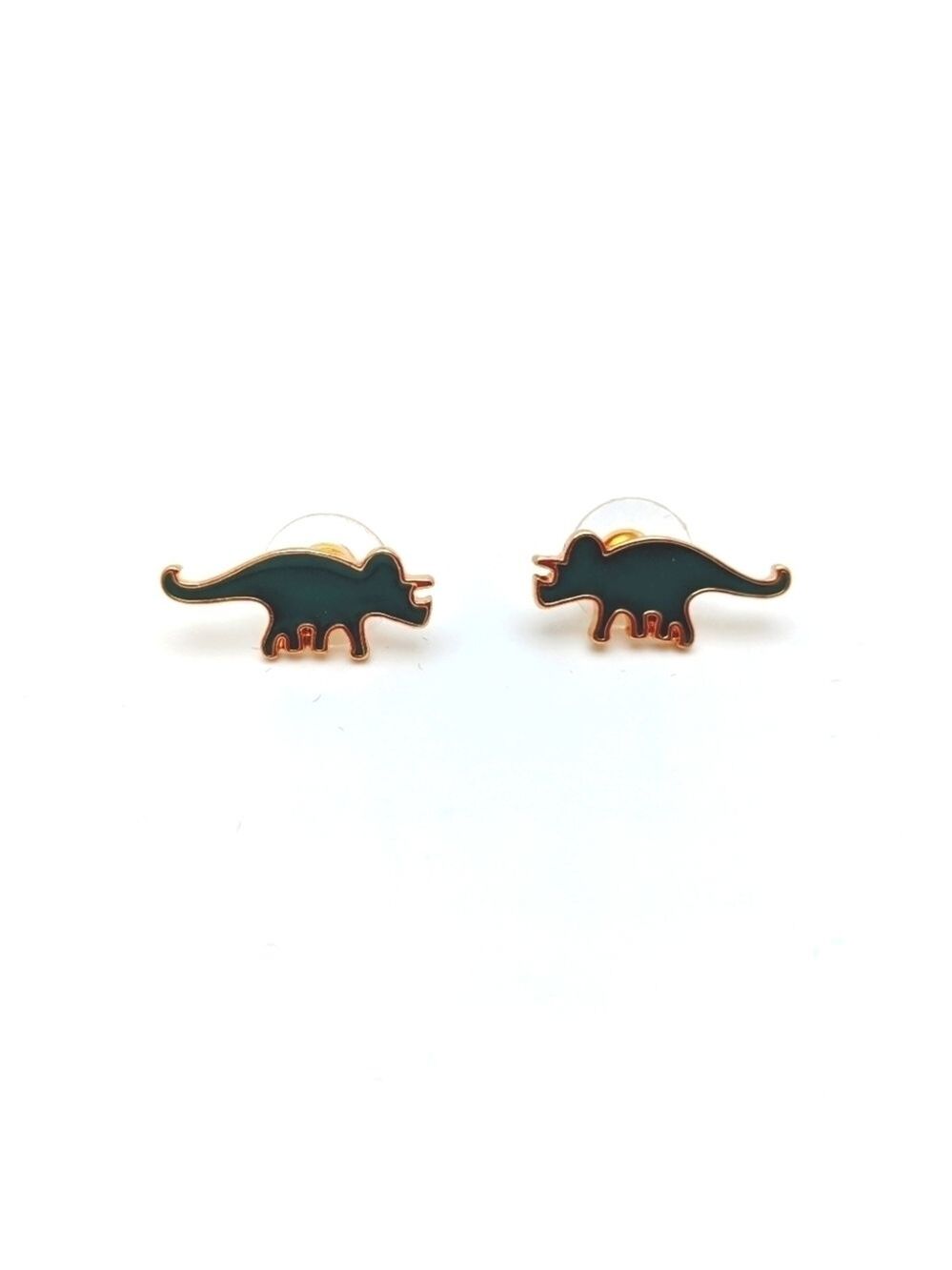 Teal Enamel Triceratops Stud Earrings, Nickel Free